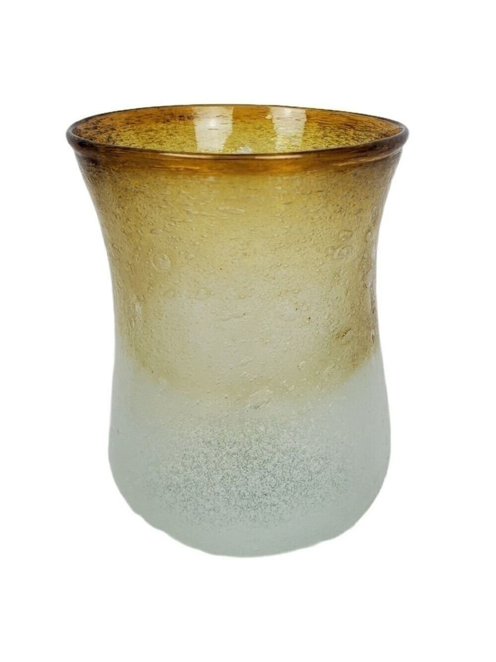 Hand-blown ombre bubble glass cup Amber white